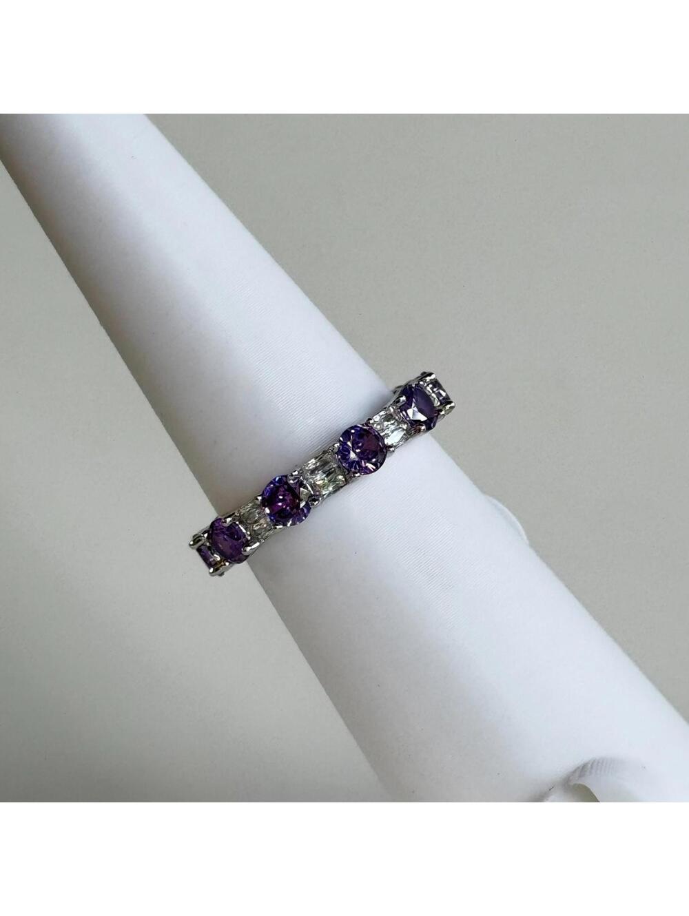 Bomb Party Ring Band RG73706 “FINDING MY WAY” Amethyst CZ on Rhodium - Sz 9